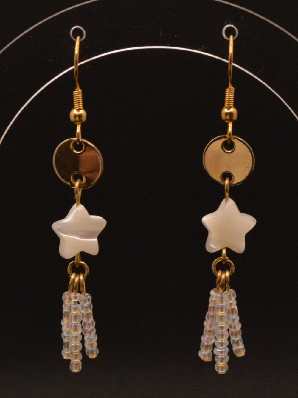 Star Dangle Earrings in White and Gold